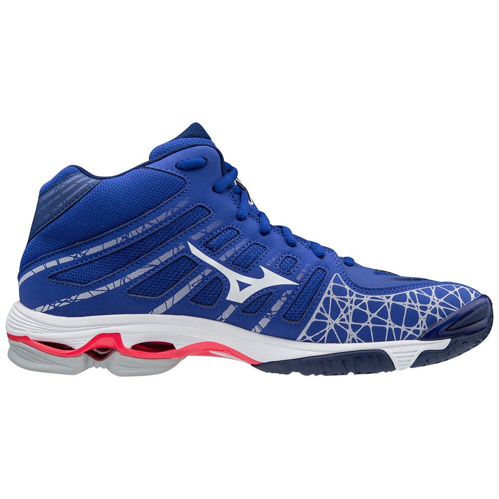 Sapatilhas Voleibol Mizuno Wave Voltage Mid - Mulher - Azuis/Branco/Rosa - CFGLY9803